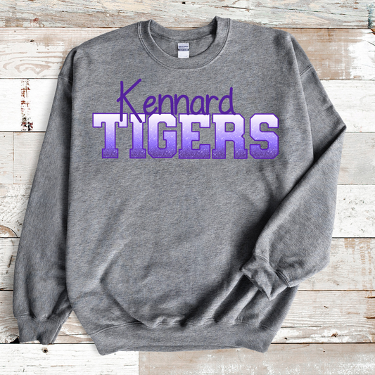 Kennard Tigers Purple Ombre Faux Glitter Purple Outline (Longsleeve)