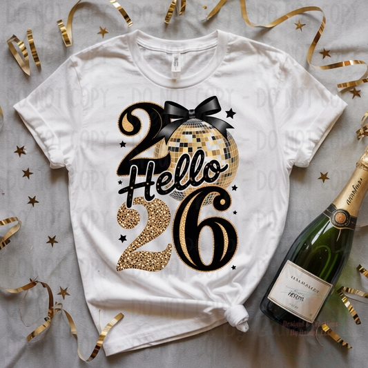 2026 Hello New Year Black and Gold