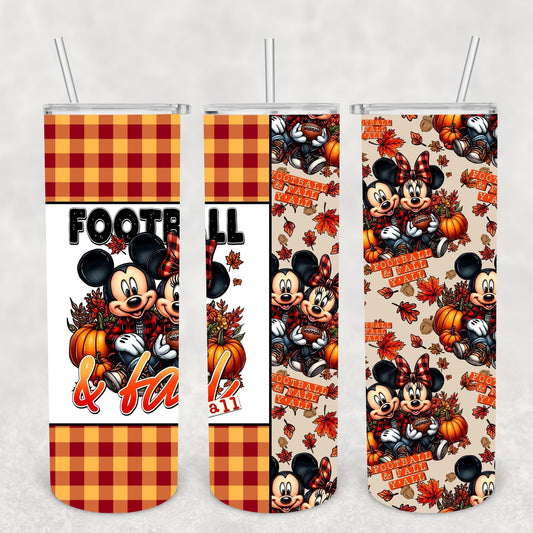 Football and Fall Y'all Mickey/Minnie 20 oz Tumbler