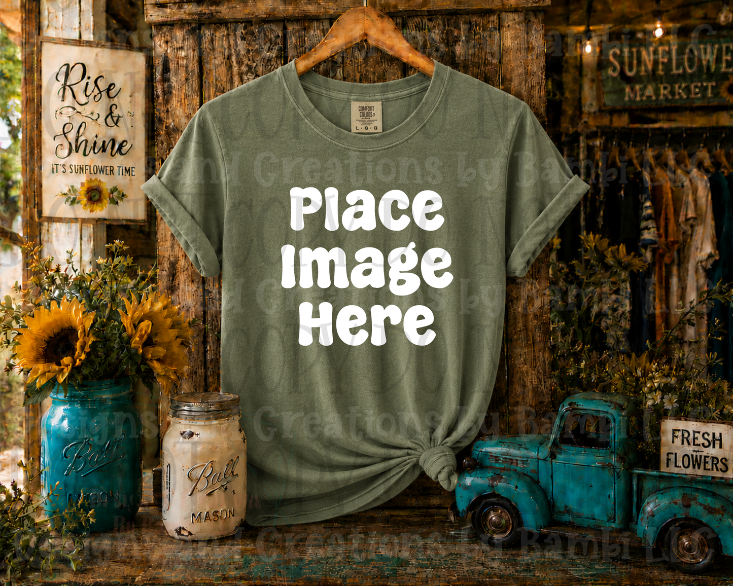 Rustic Boutique Sunflower Hanging Apparel Mock Ups (Various Brands)