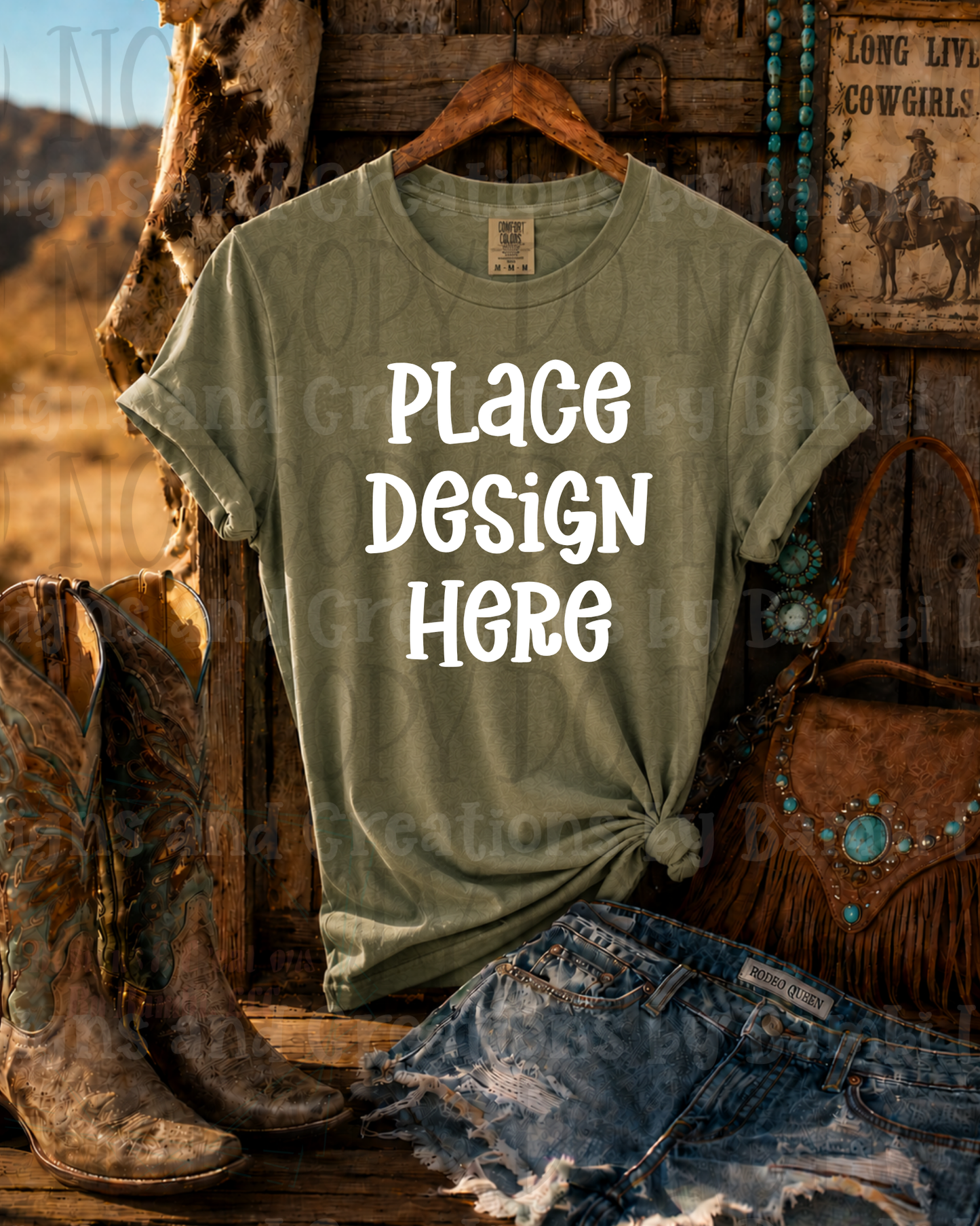 Hanging Western Scene Apparel Mock Ups (Bella Canvas and Gildan Brand)