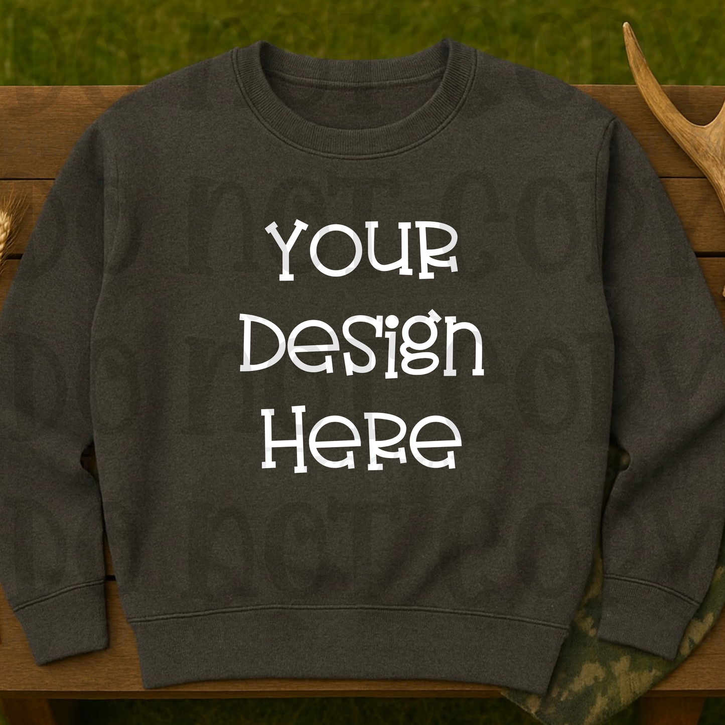 Hunting Rustic with Bench Sweatshirt Apparel Mock Ups