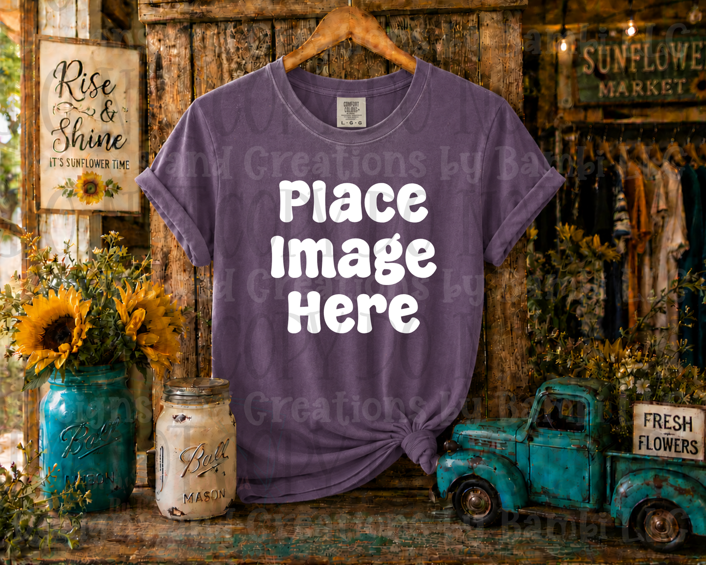 Rustic Boutique Sunflower Hanging Apparel Mock Ups (Various Brands)