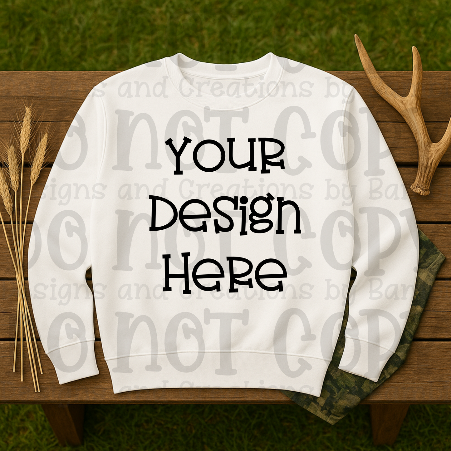 Hunting Rustic with Bench Sweatshirt Apparel Mock Ups