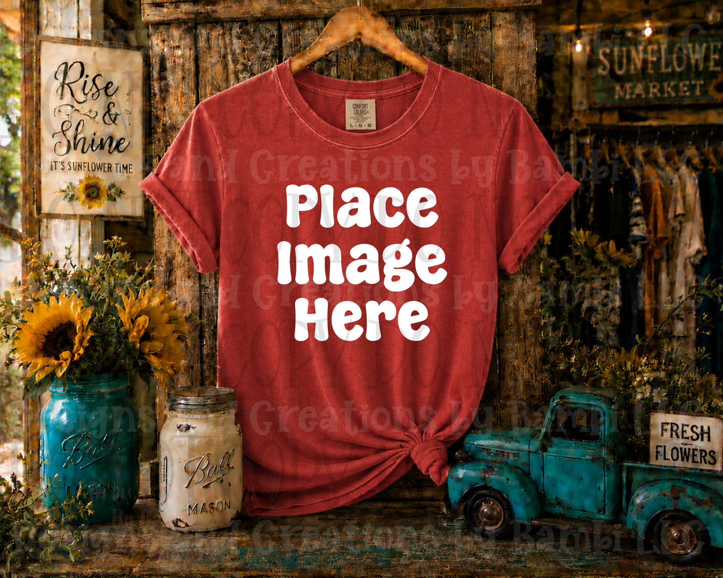 Rustic Boutique Sunflower Hanging Apparel Mock Ups (Various Brands)