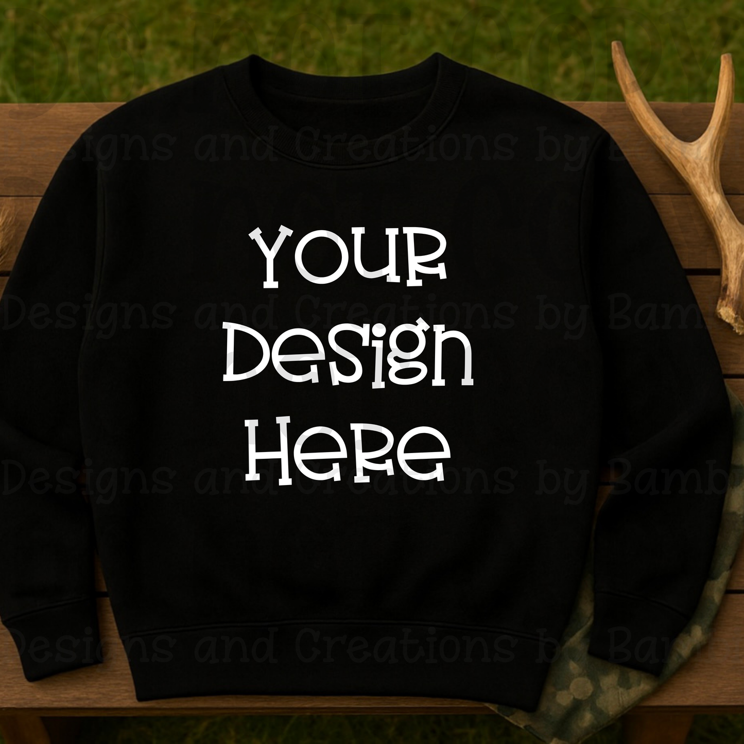 Hunting Rustic with Bench Sweatshirt Apparel Mock Ups