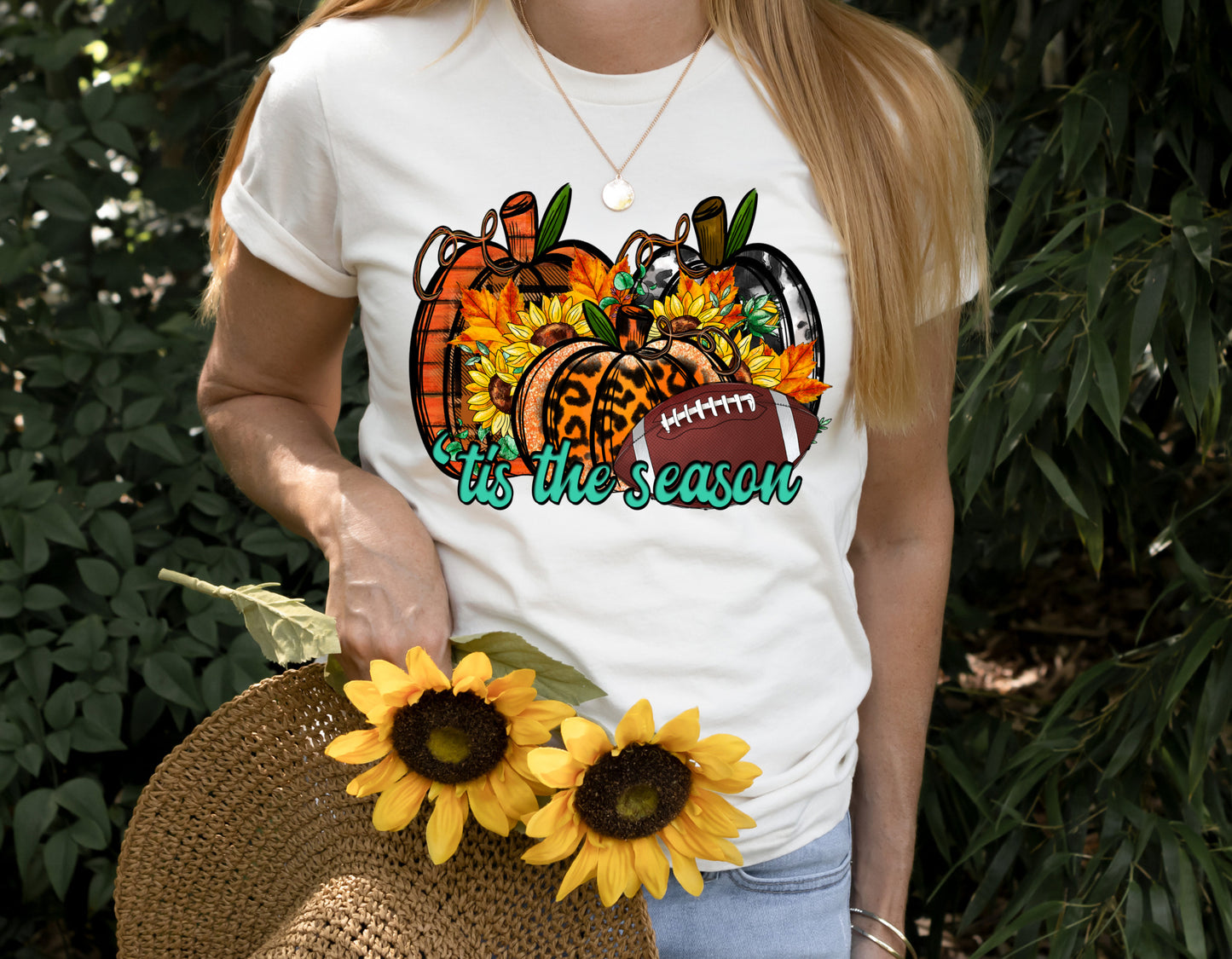 Tis the Season with Pumpkins and Football Completed Shirt- Adult