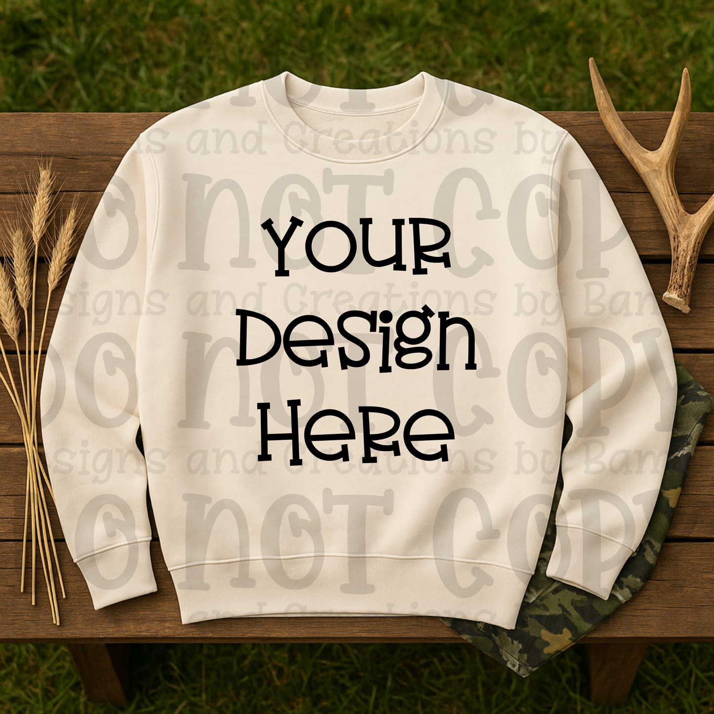 Hunting Rustic with Bench Sweatshirt Apparel Mock Ups