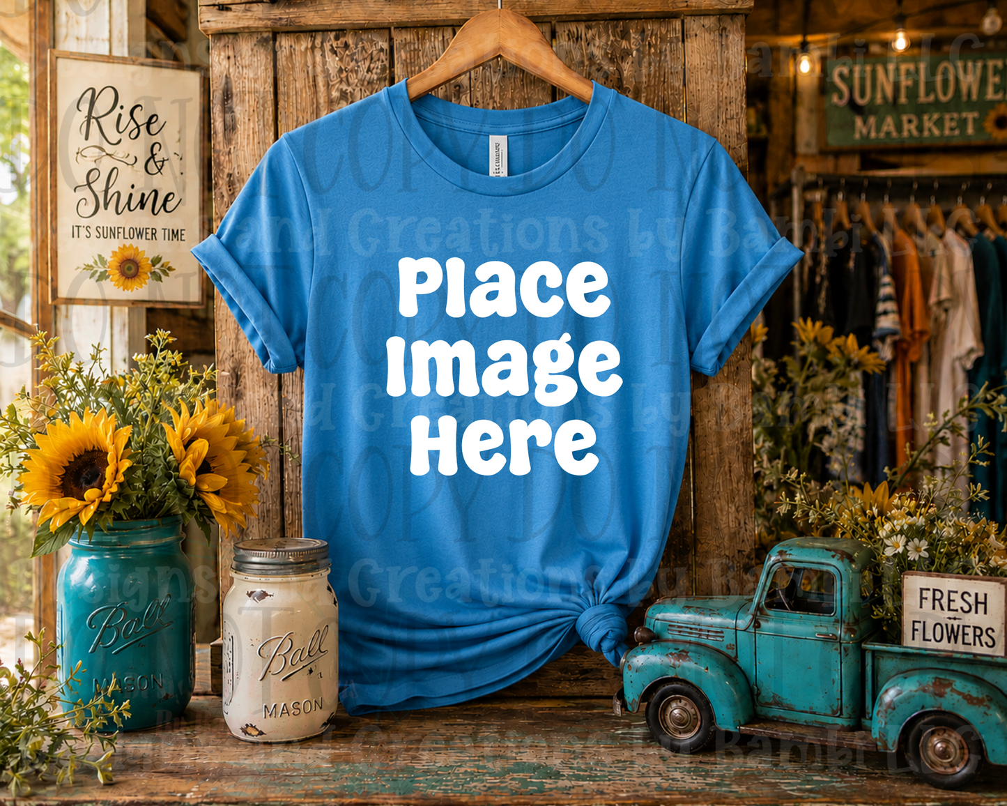 Rustic Boutique Sunflower Hanging Apparel Mock Ups (Various Brands)