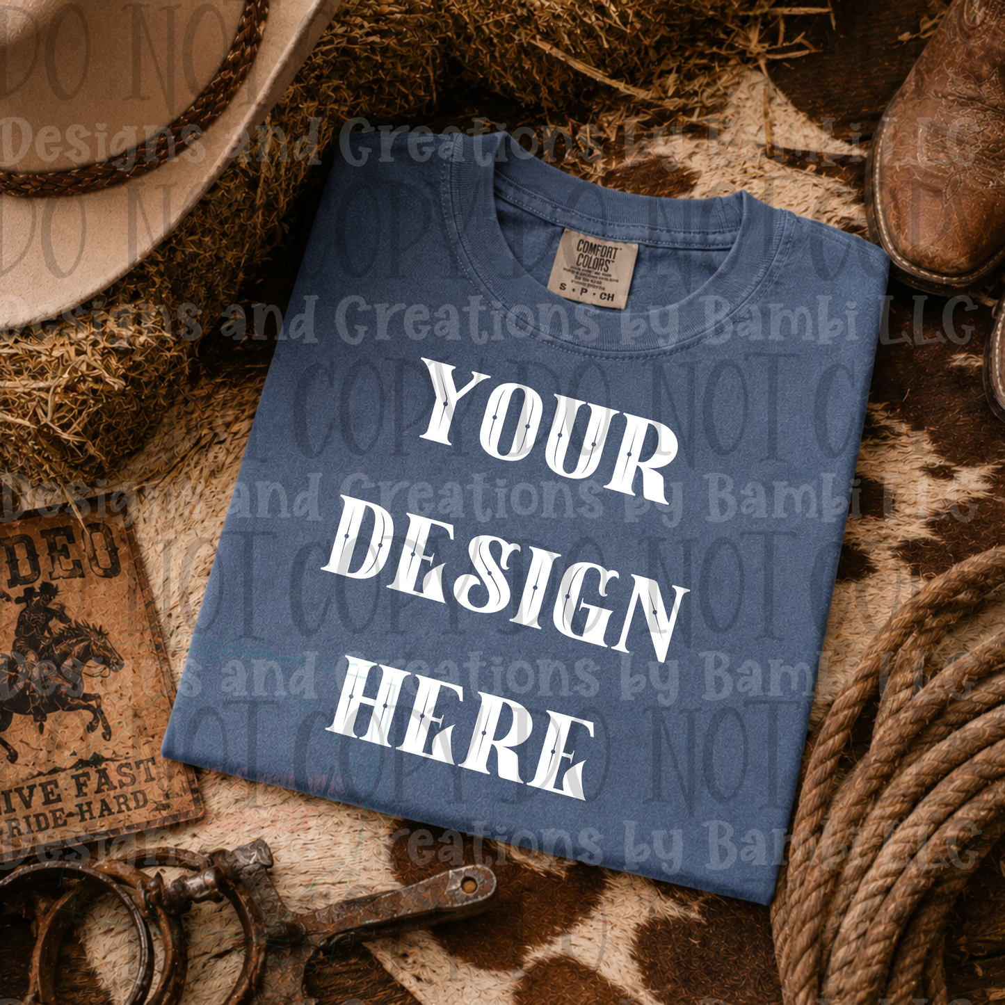 Variety of Rodeo Themed Apparel Mock Ups (Bella Canvas, Comfort Color, and Gildan Brand)