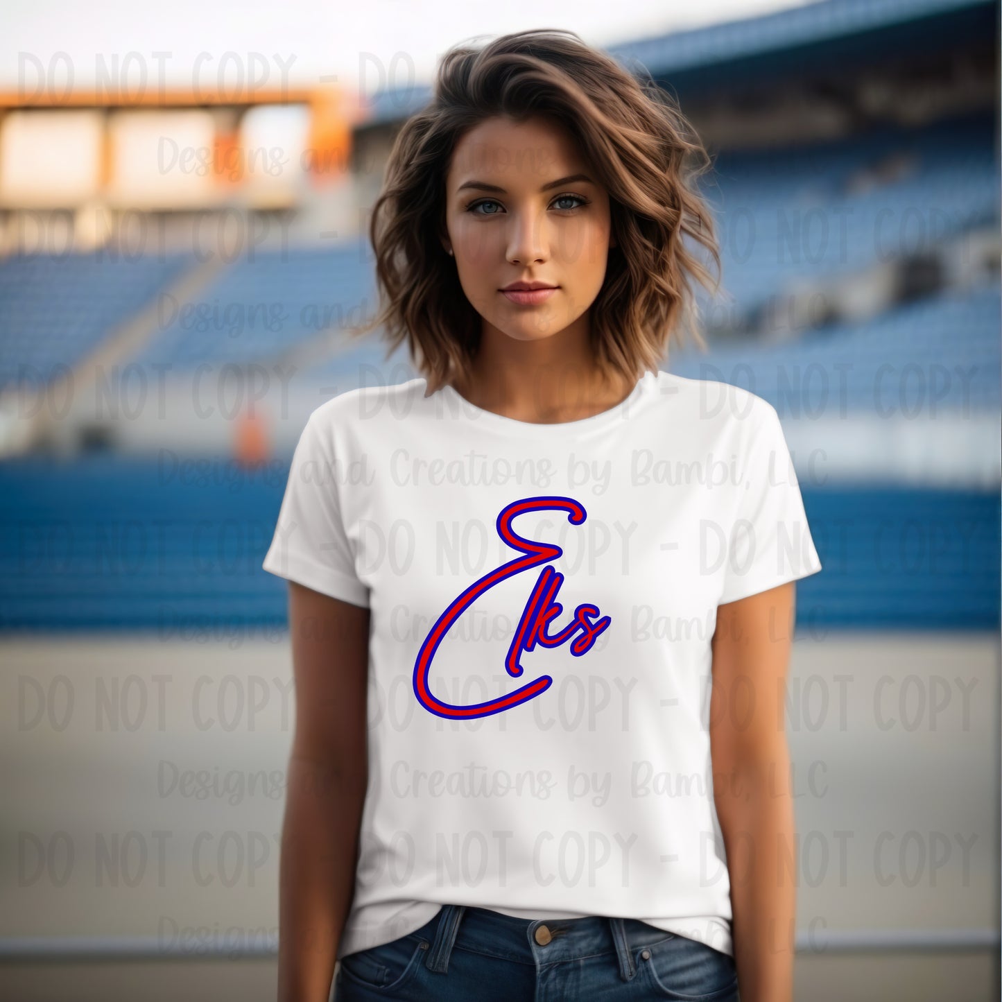 Elkhart Elks Script Red with Blue Outline