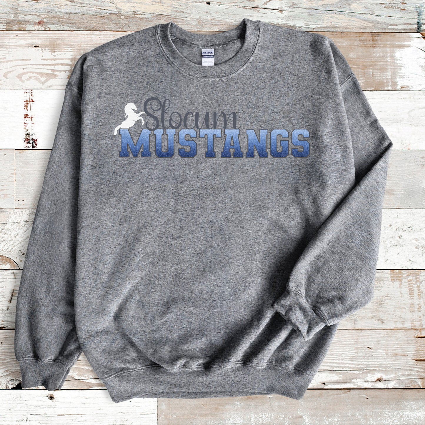 Slocum Mustang Blue Ombre Grey Outline with Mustang (Long Sleeve)