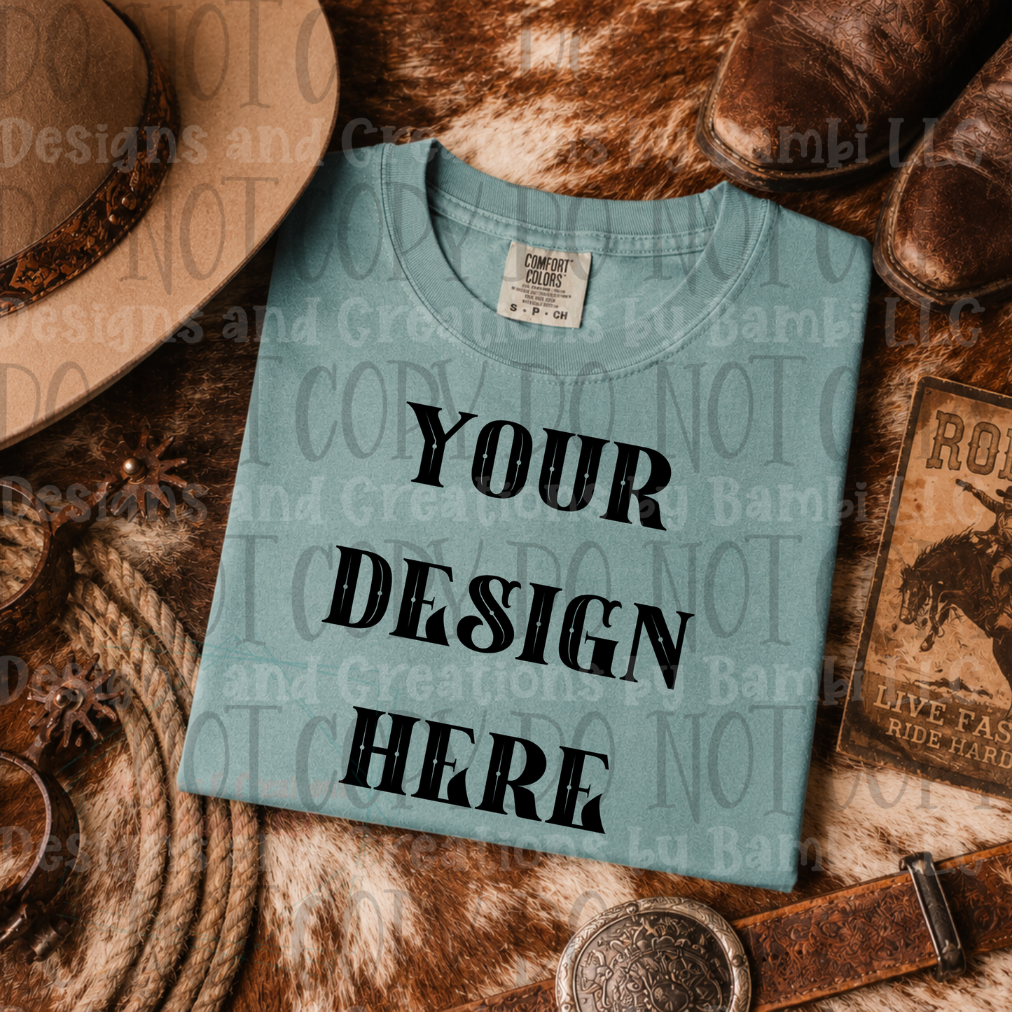 Variety of Rodeo Themed Apparel Mock Ups (Bella Canvas, Comfort Color, and Gildan Brand)