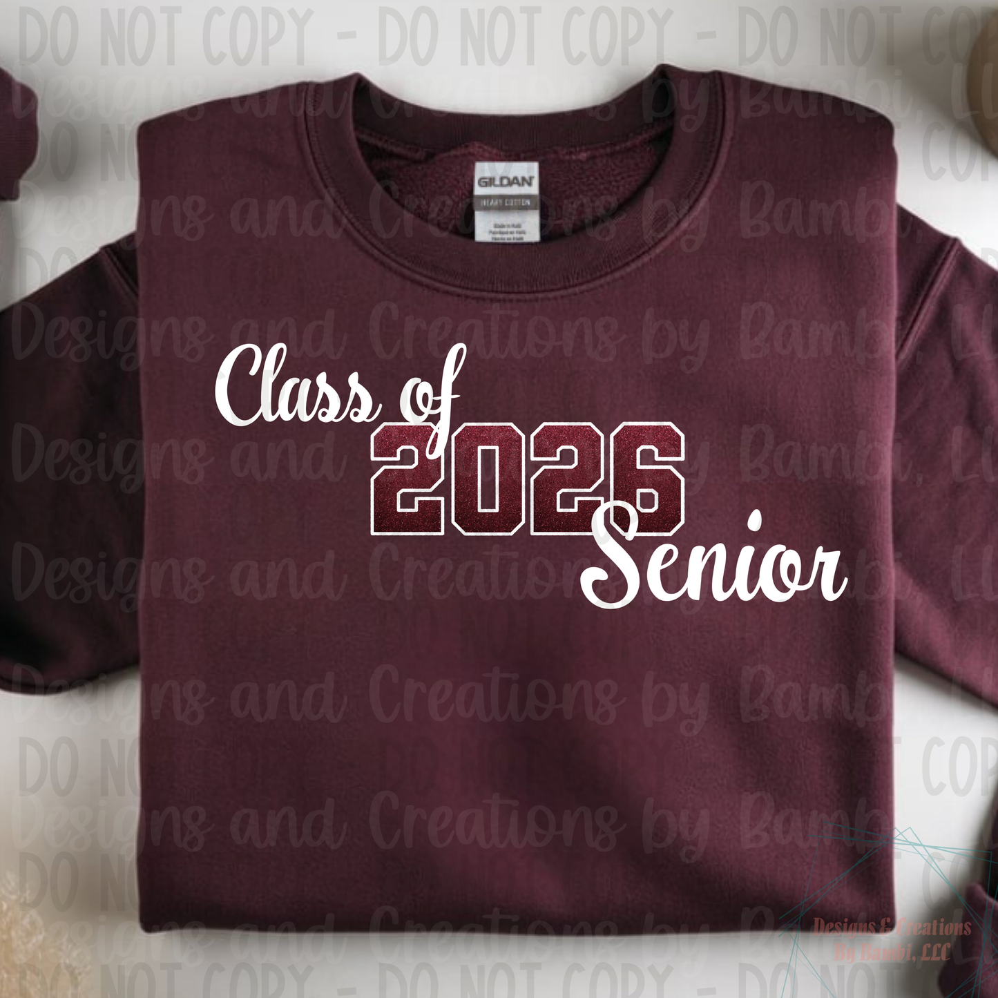 Class of 2026 Senior Ombre Maroon with White Outline and White Font