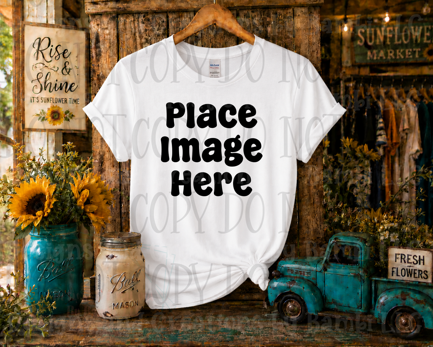 Rustic Boutique Sunflower Hanging Apparel Mock Ups (Various Brands)