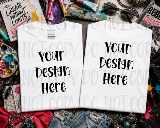 Wild Art Flat Lay Front and Back Apparel Mock Ups (Comfort Color and Gildan Brand)