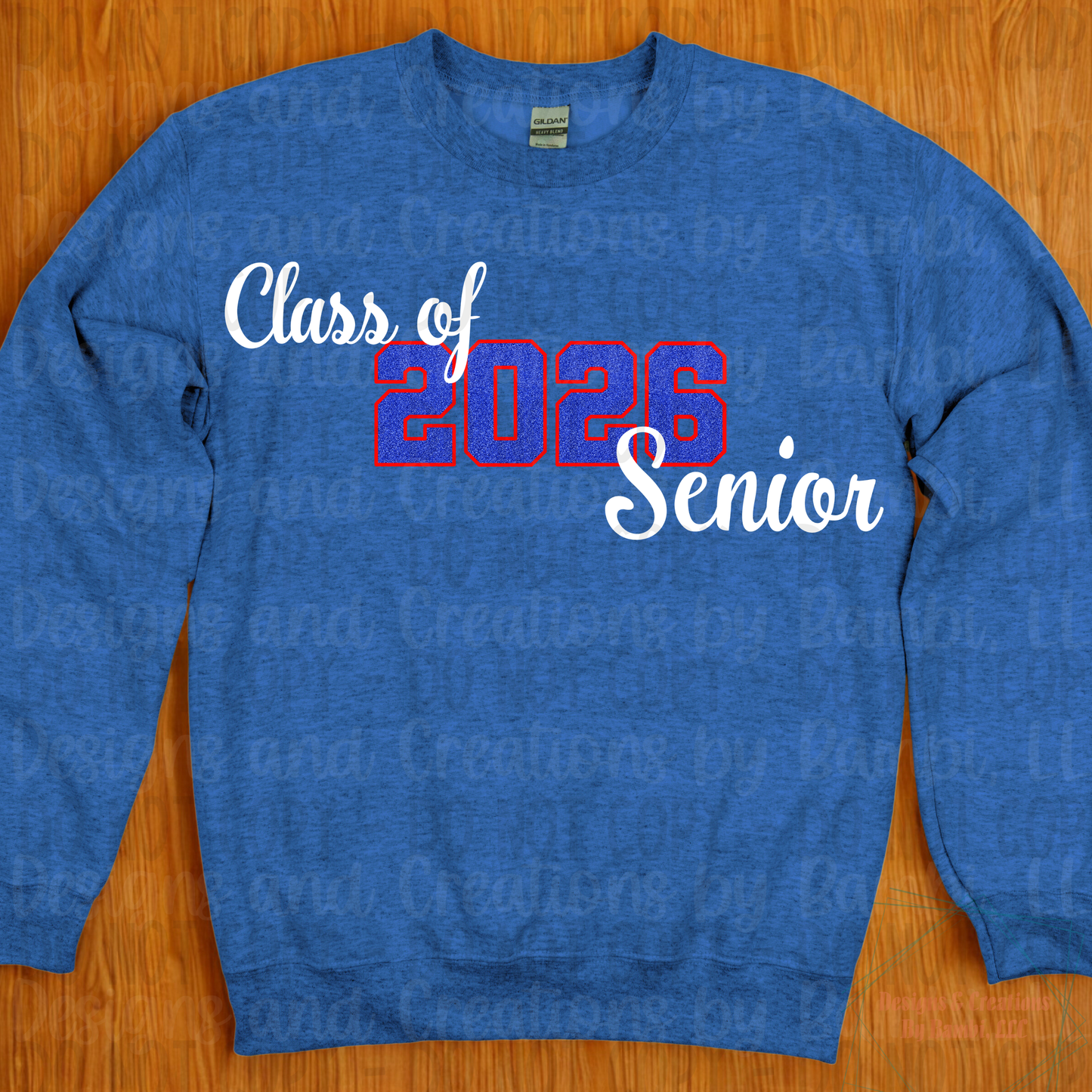 Class of 2026 Senior Faux Glitter Blue with Red Outline and White Font