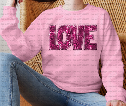 Faux Pink Embroidery/Sequin Love