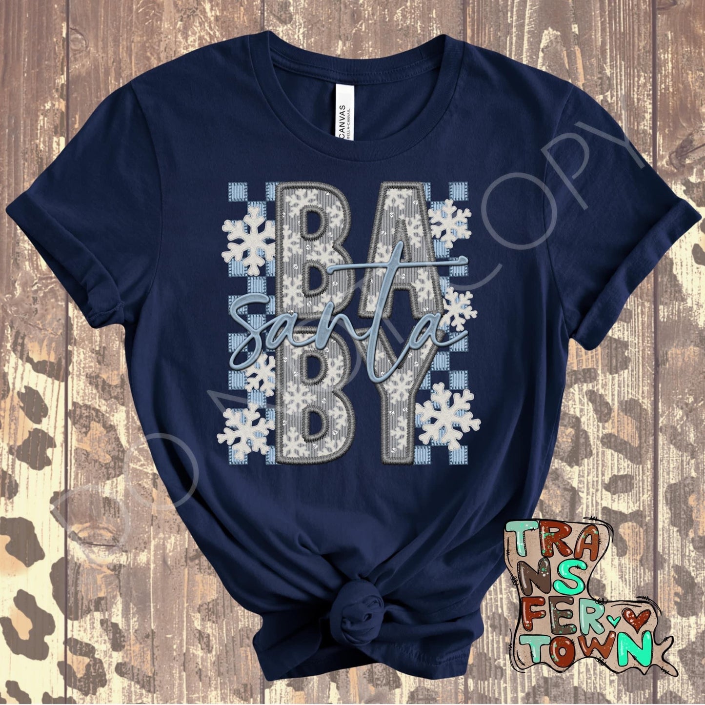 Silver/Blue Faux Embroidery/Sequin Santa Baby