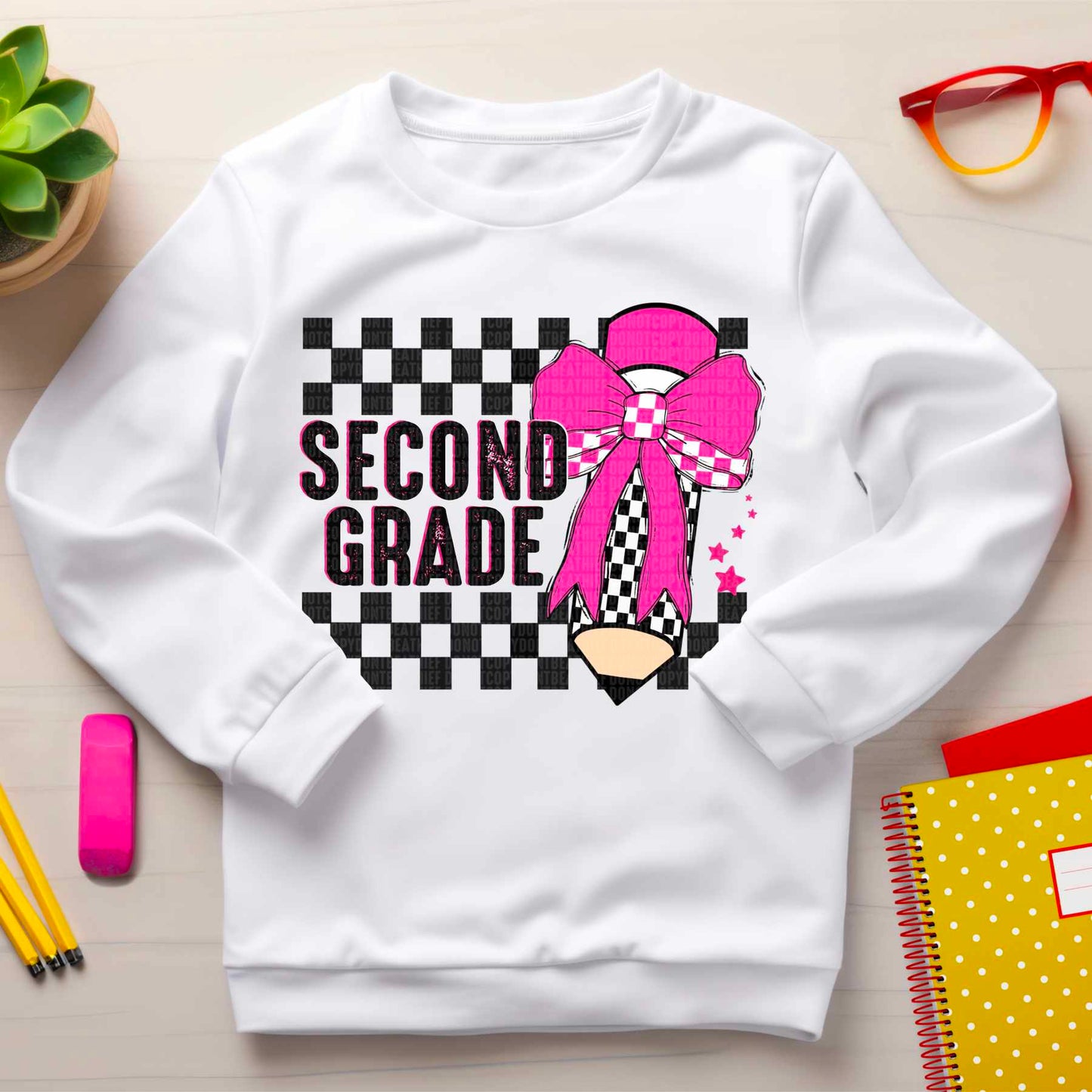 Grade Checkered Pencil Pink Bow Collection