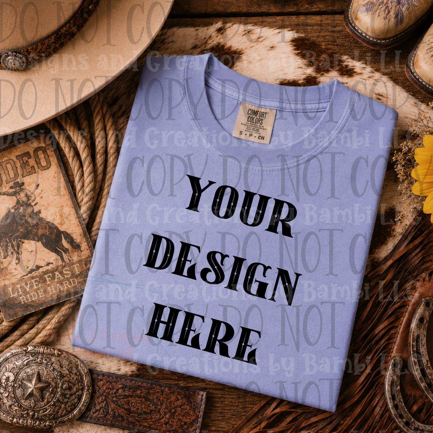Variety of Rodeo Themed Apparel Mock Ups (Bella Canvas, Comfort Color, and Gildan Brand)