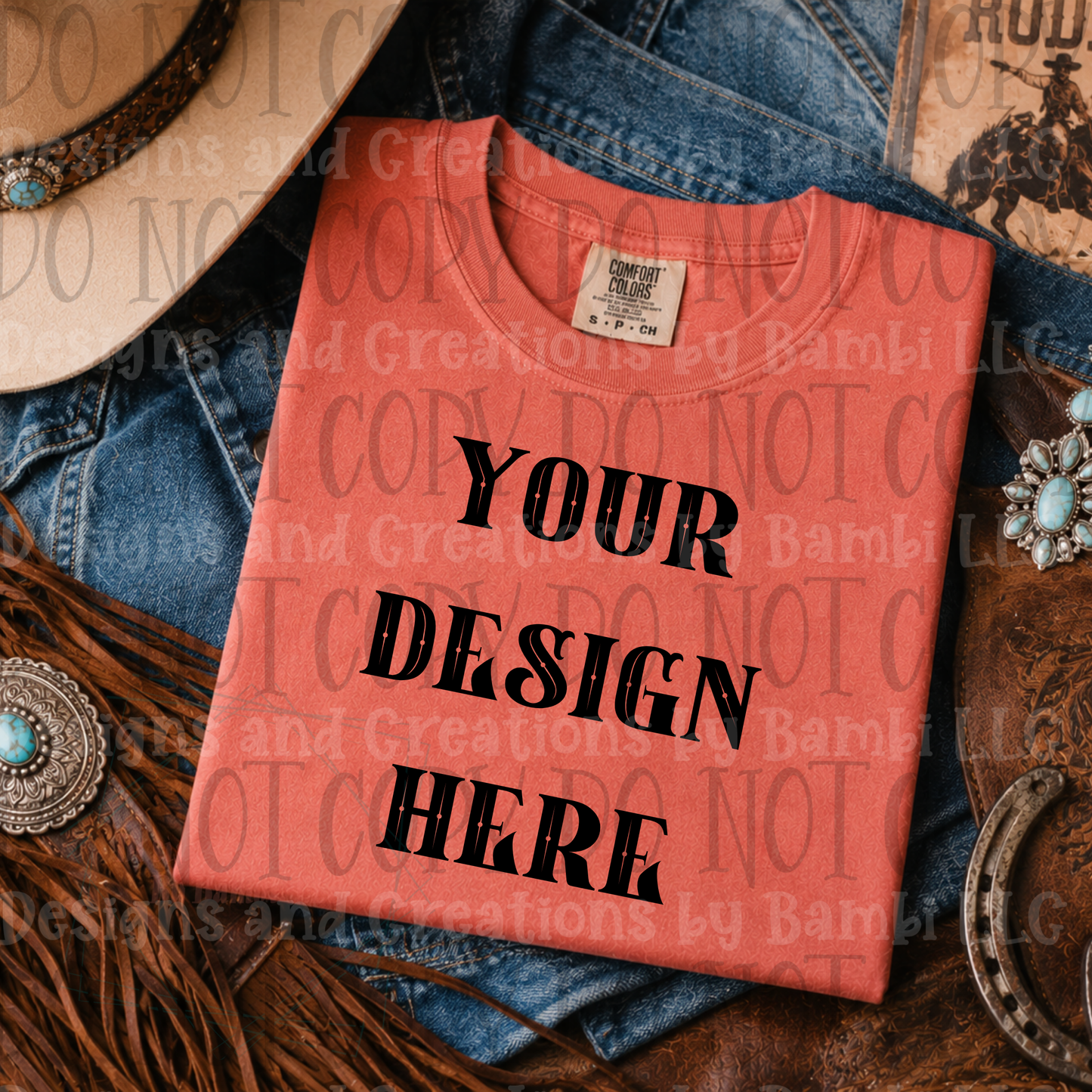 Variety of Rodeo Themed Apparel Mock Ups (Bella Canvas, Comfort Color, and Gildan Brand)