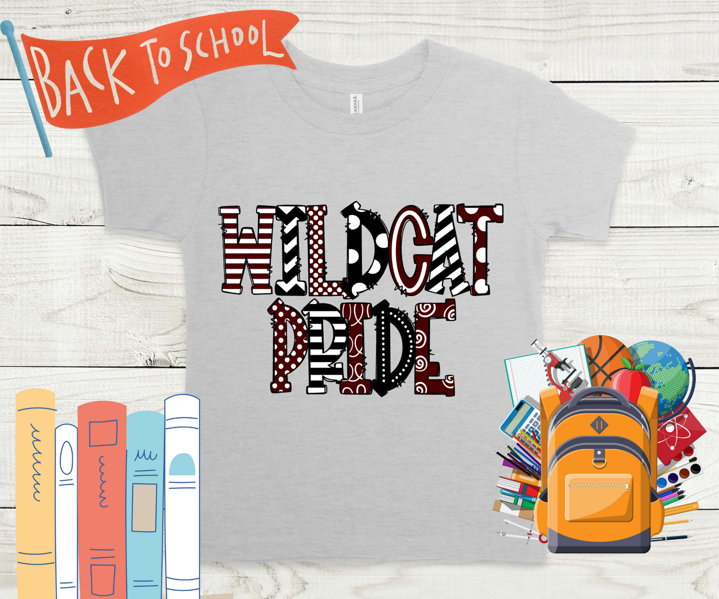 Wildcat Pride in Doodle Font Completed Shirt