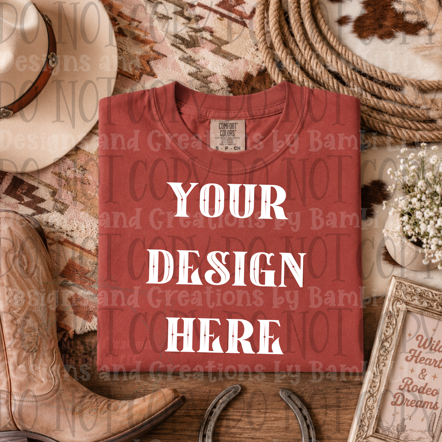 Variety of Rodeo Themed Apparel Mock Ups (Bella Canvas, Comfort Color, and Gildan Brand)