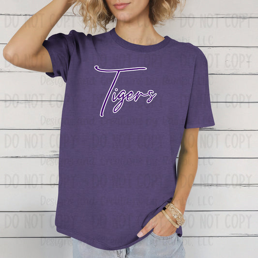 Kennard Tigers Script Purple with White Outline