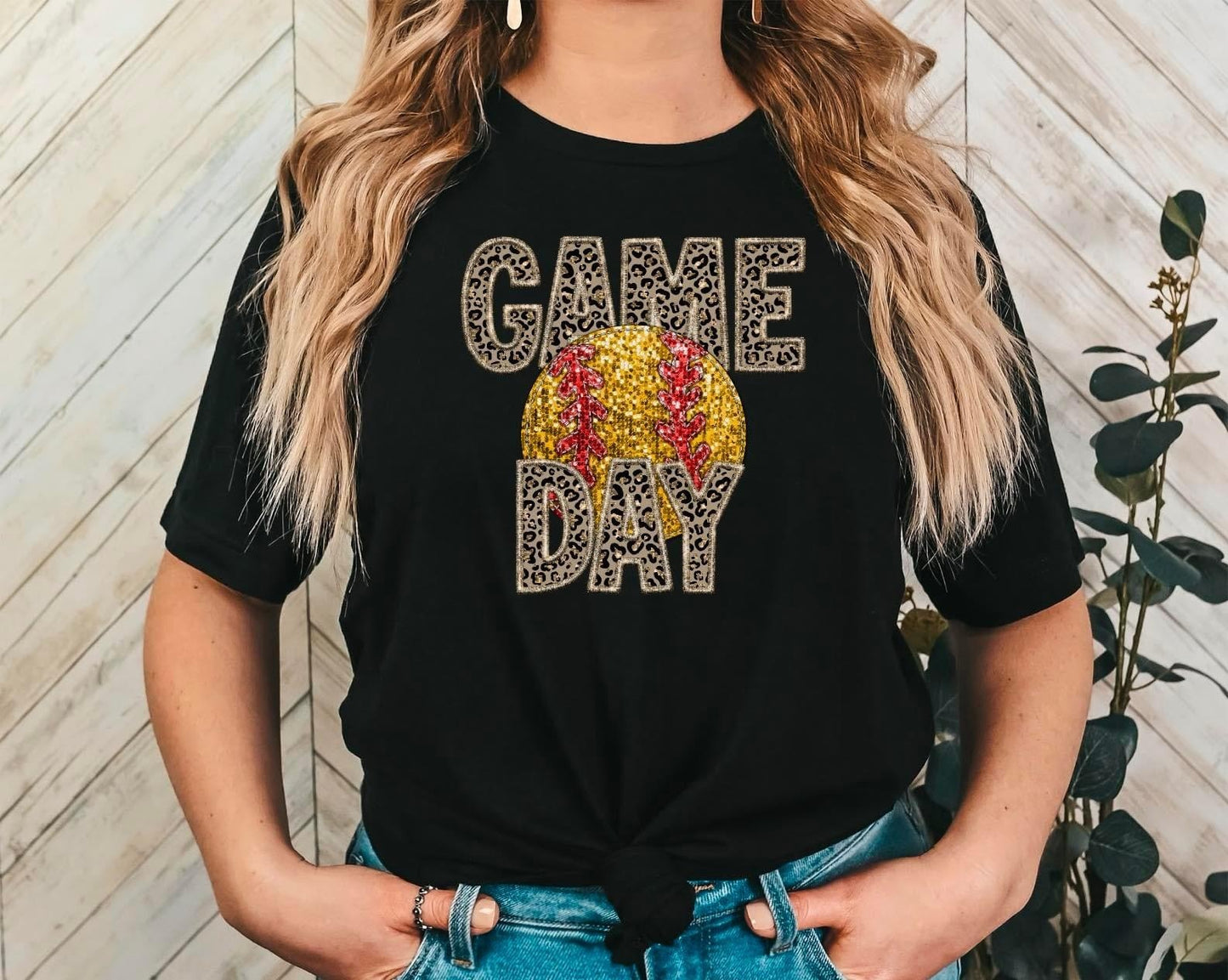 Softball Game Day in Leopard with Faux Glitter and Embroidery