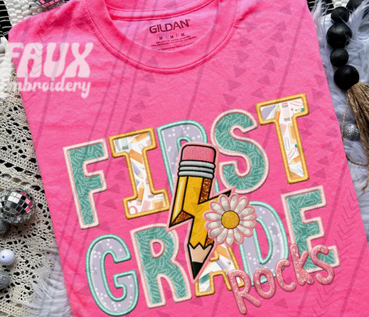 Back to School Faux Embroidery Pencil/Lightening Bolt (Girls)