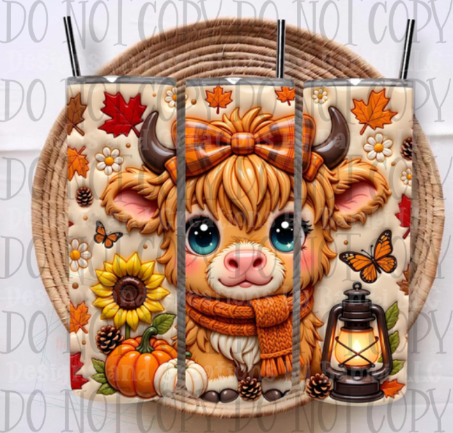 3D Inflated Fall Highland Cow 20oz Sublimation Tumbler