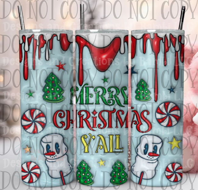 3D Inflated Merry Christmas Y'all 20oz Sublimation Tumbler