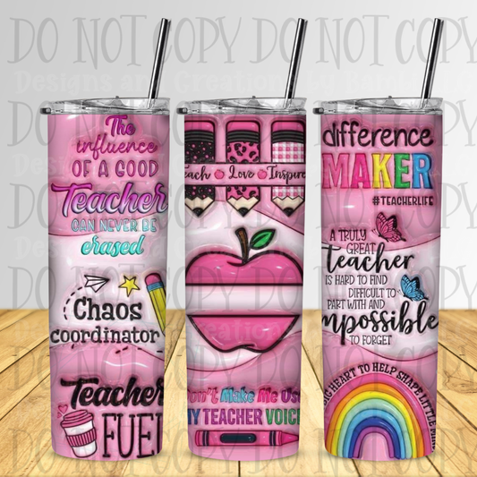 3D Puff Difference Maker Teacher 20 oz Sublimation Personalized Tumbler