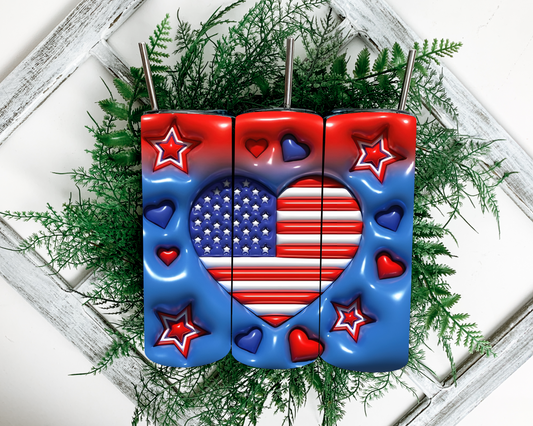 3D Puff Patriotic Heart Sublimation Tumbler
