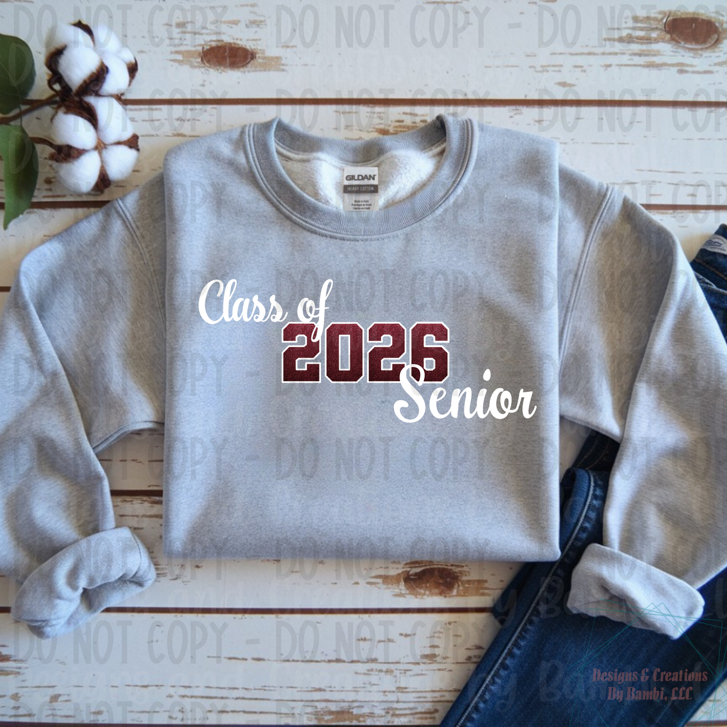 Class of 2026 Senior Ombre Maroon with White Outline and White Font