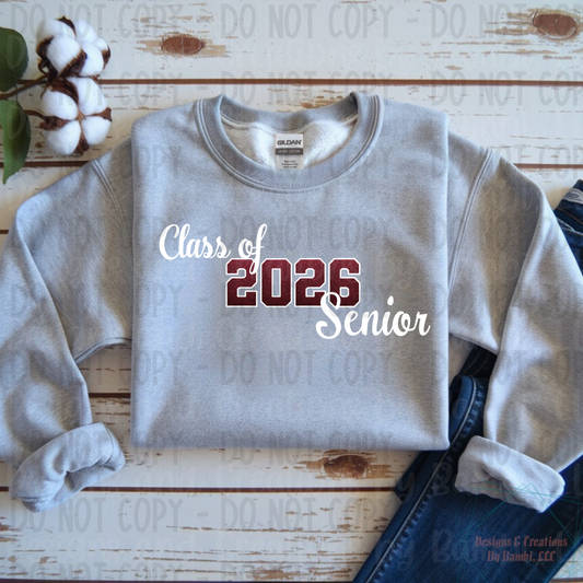 Class of 2026 Senior Ombre Maroon with White Outline and White Font