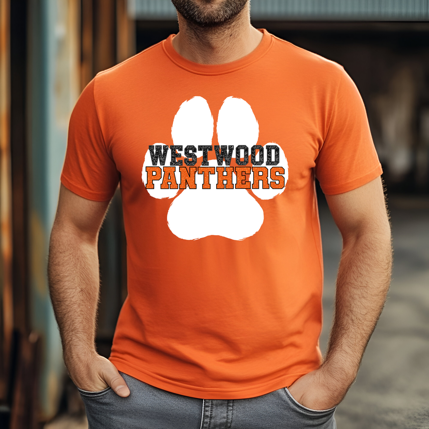 Westwood Panthers with Paw Print- Faux Glitter/Embroidery