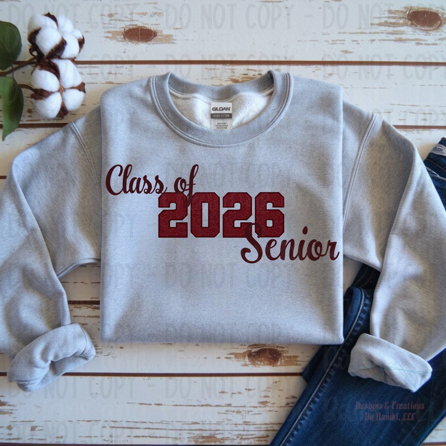 Class of 2026 Senior Faux Glitter Maroon with Maroon Outline and Maroon Font