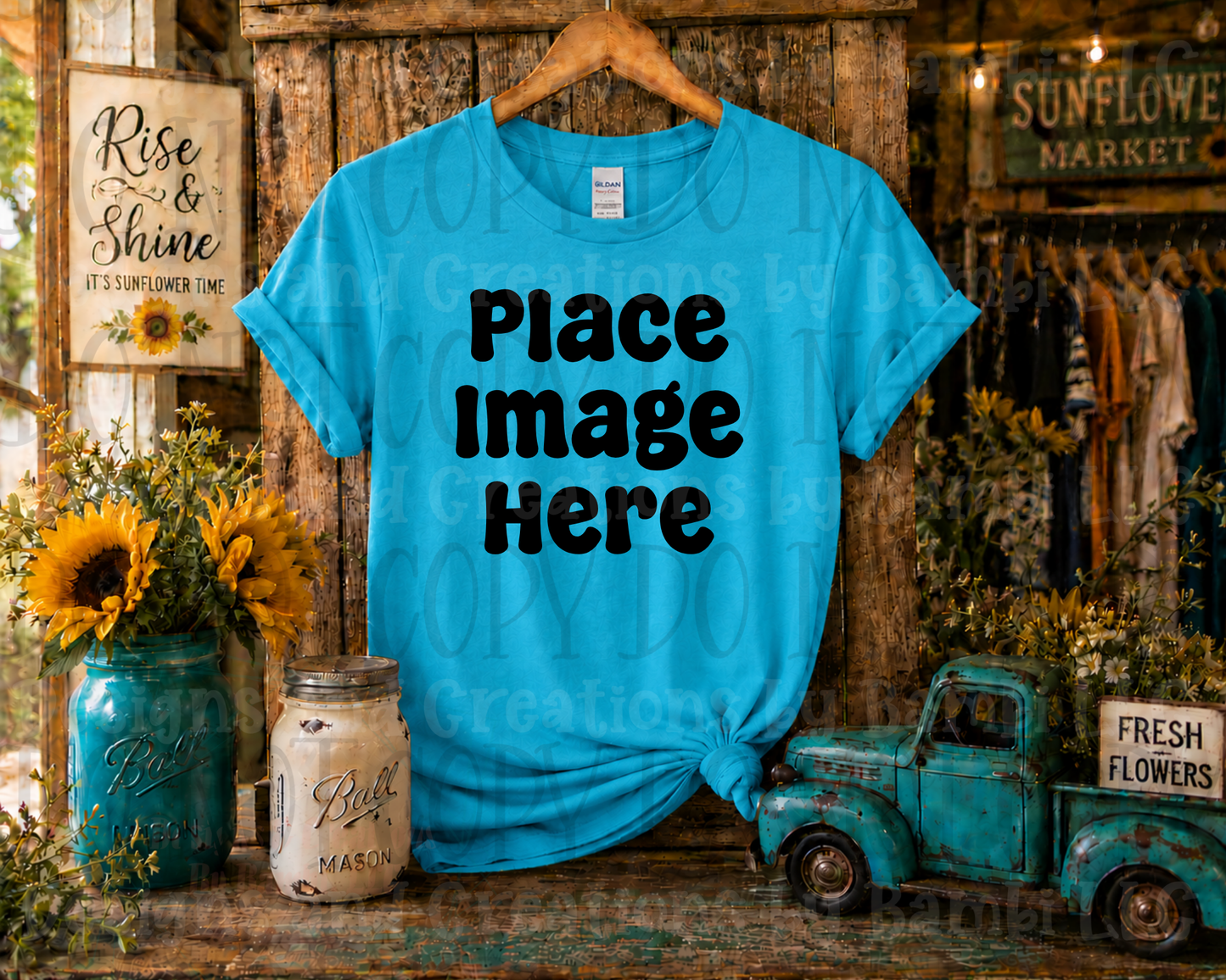 Rustic Boutique Sunflower Hanging Apparel Mock Ups (Various Brands)