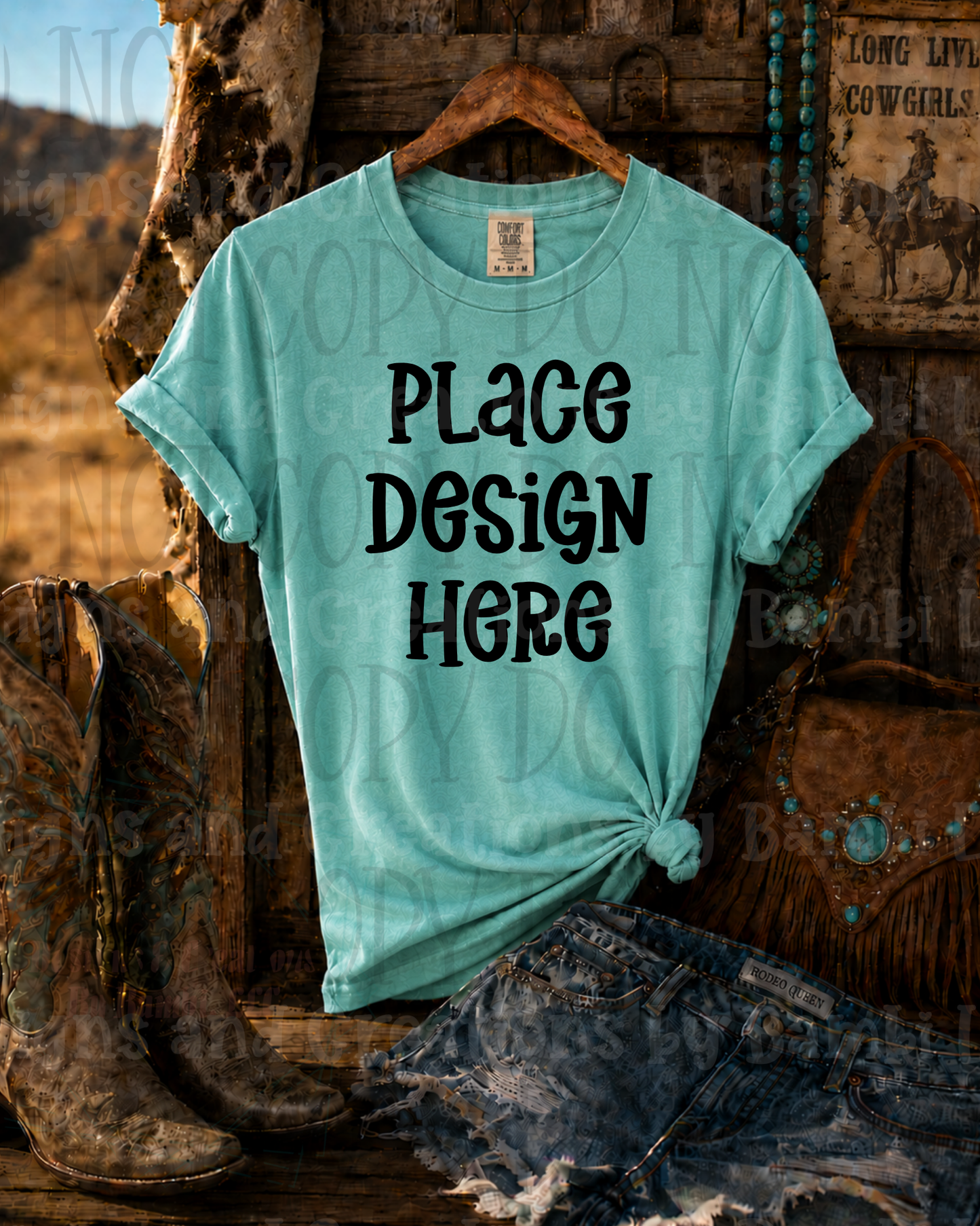 Hanging Western Scene Apparel Mock Ups (Bella Canvas and Gildan Brand)