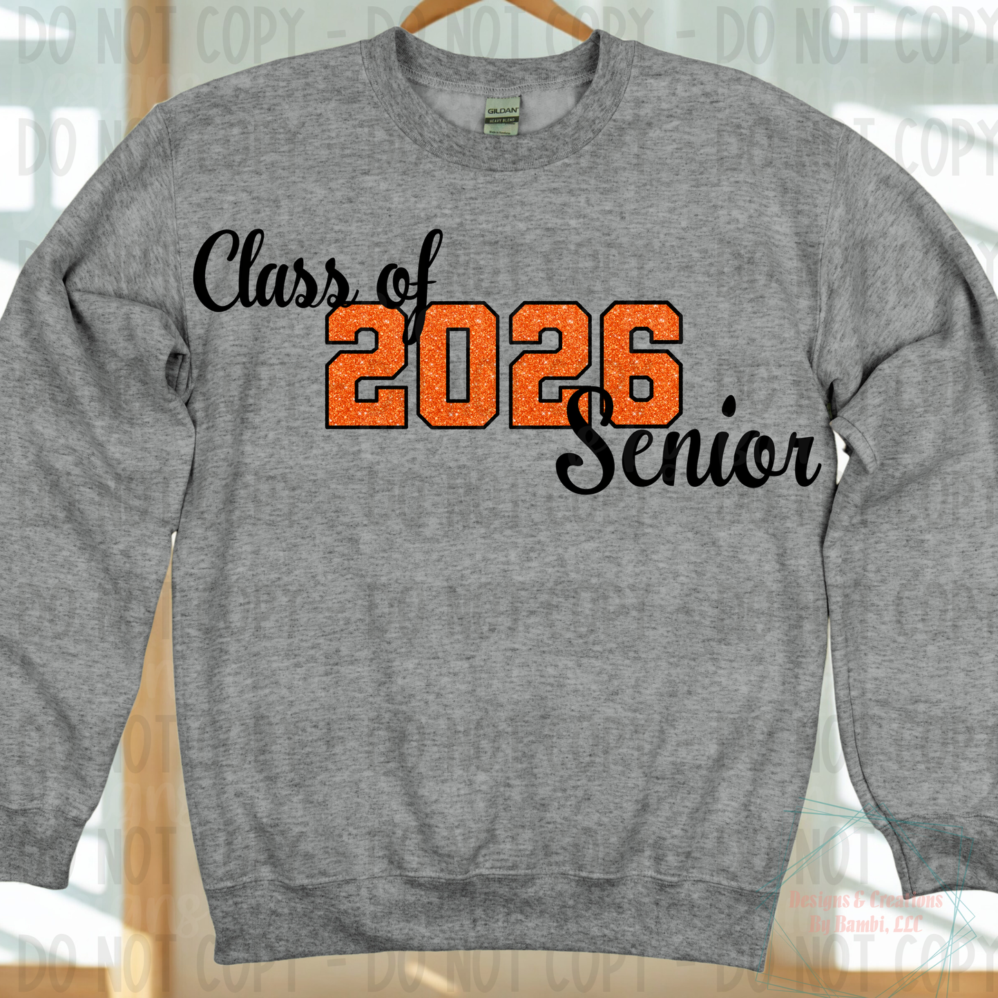 Class of 2026 Senior Faux Glitter Orange with Black Outline and Black Font
