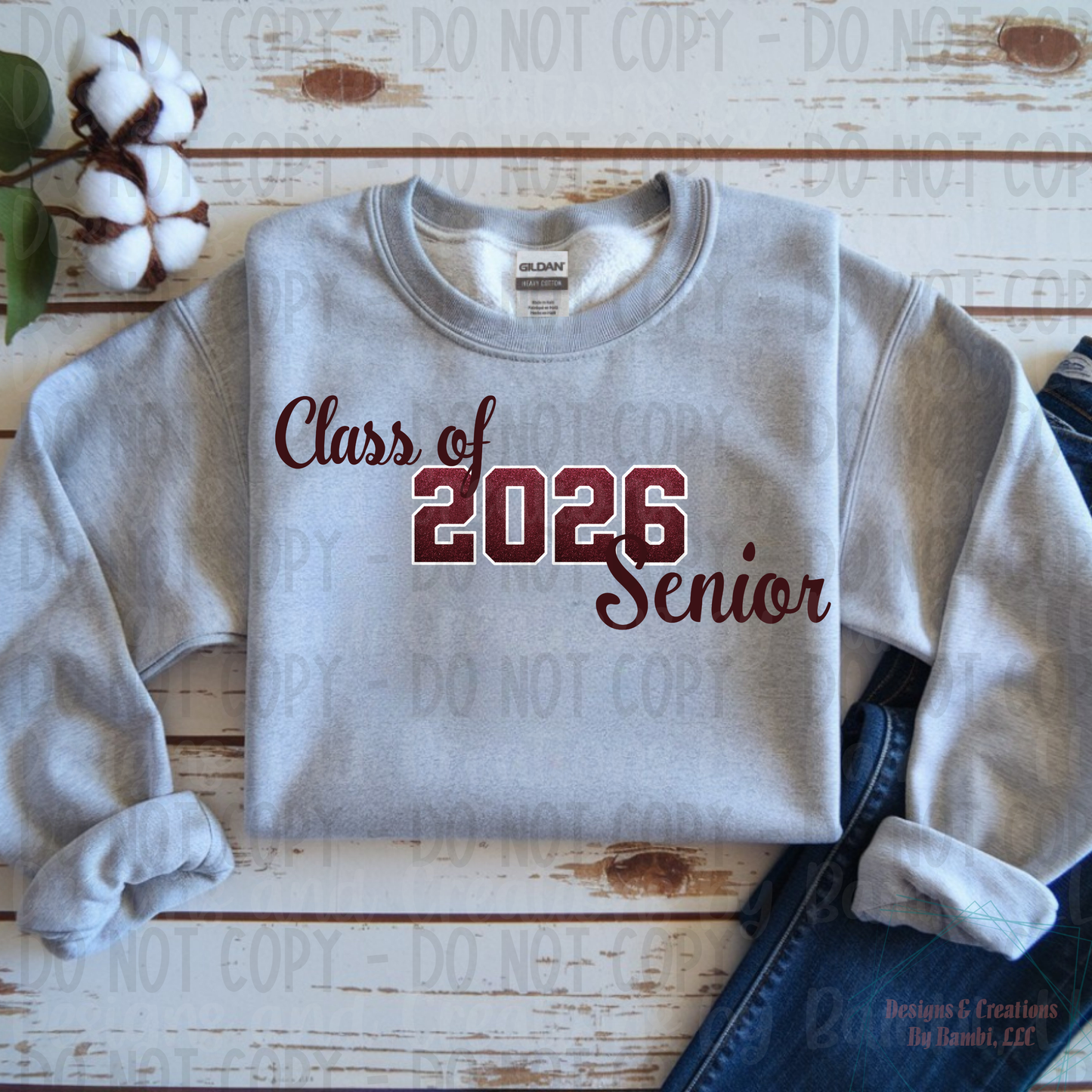 Class of 2026 Senior Ombre Maroon with White Outline and Maroon Font