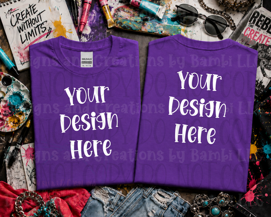 Wild Art Flat Lay Front and Back Apparel Mock Ups (Comfort Color and Gildan Brand)