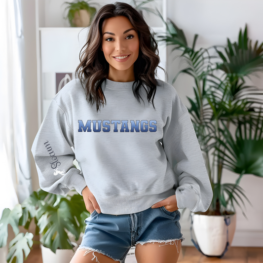 Mustangs Blue Faux Ombre Glitter with Slocum Sleeve Print
