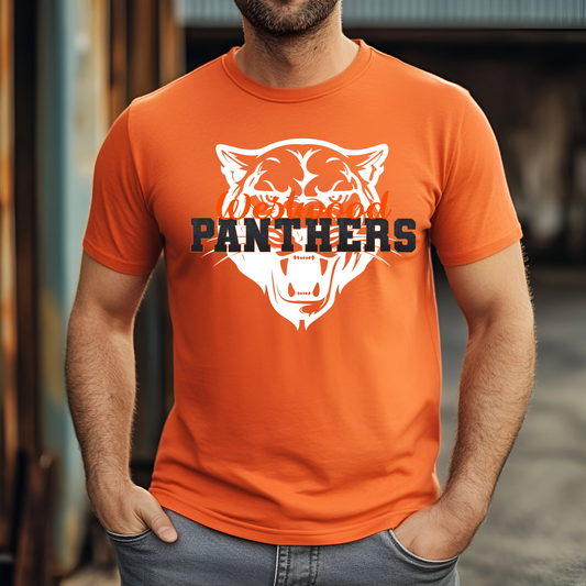 Westwood Panthers in Black Faux Glitter with Orange Westwood/Panther in Background
