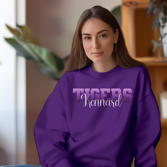 Kennard Tigers Faux Ombre Purple Glitter with White Font (Longsleeve)