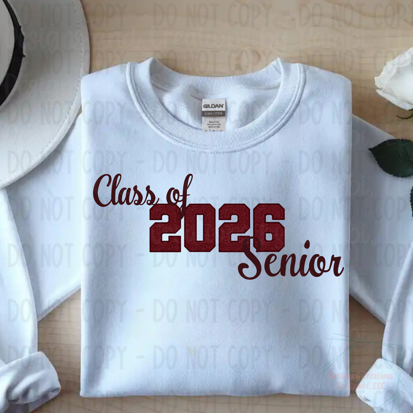 Class of 2026 Senior Faux Glitter Maroon with Maroon Outline and Maroon Font