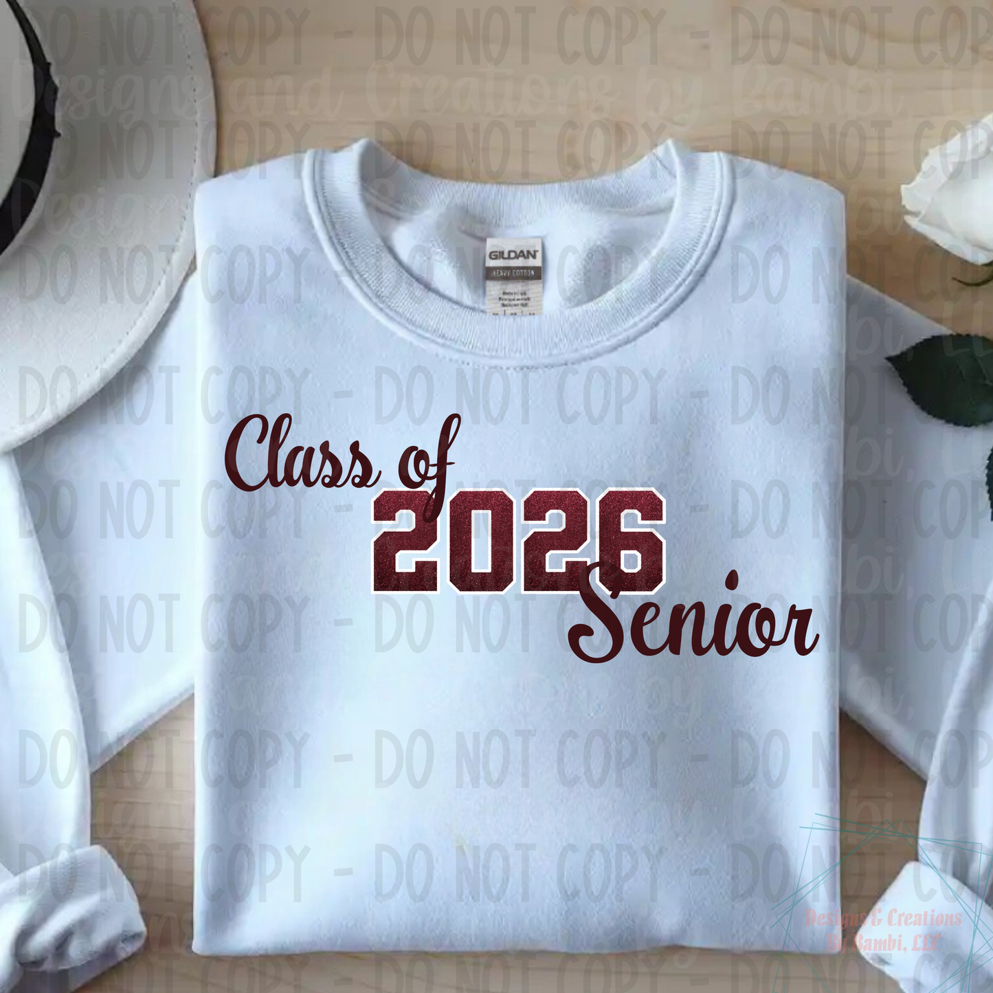 Class of 2026 Senior Ombre Maroon with White Outline and Maroon Font
