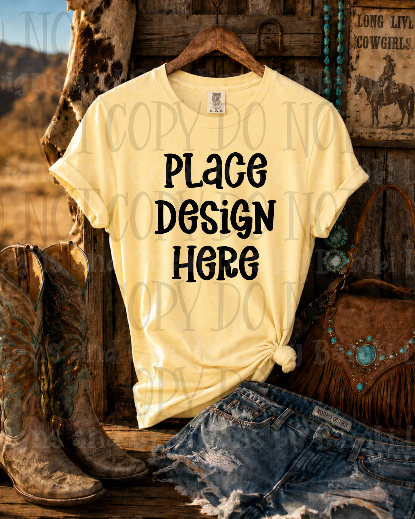 Hanging Western Scene Apparel Mock Ups (Bella Canvas and Gildan Brand)